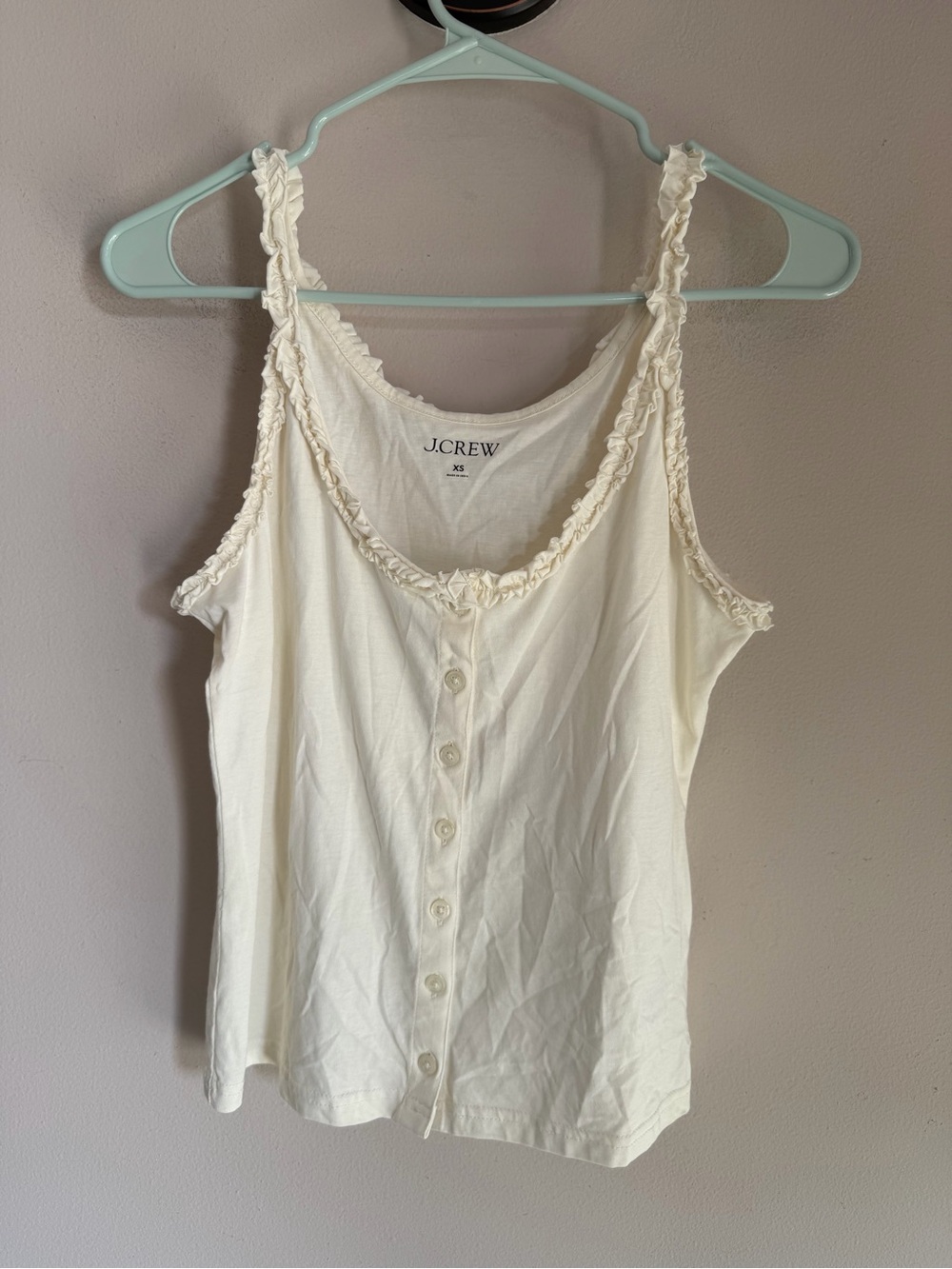Crew Ivory Broken-In Jersey Button-Front Tank Top with Ruffle Trim Size XS